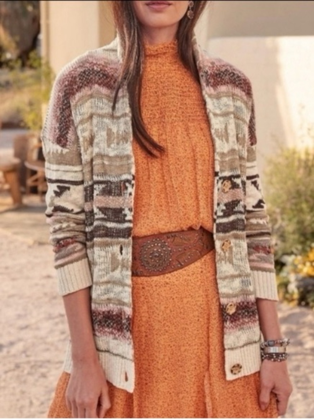 Sundance Chenoa Western Aztec Cardigan Sweater Carved Wood Buttons Size Medium - Picture 3 of 14